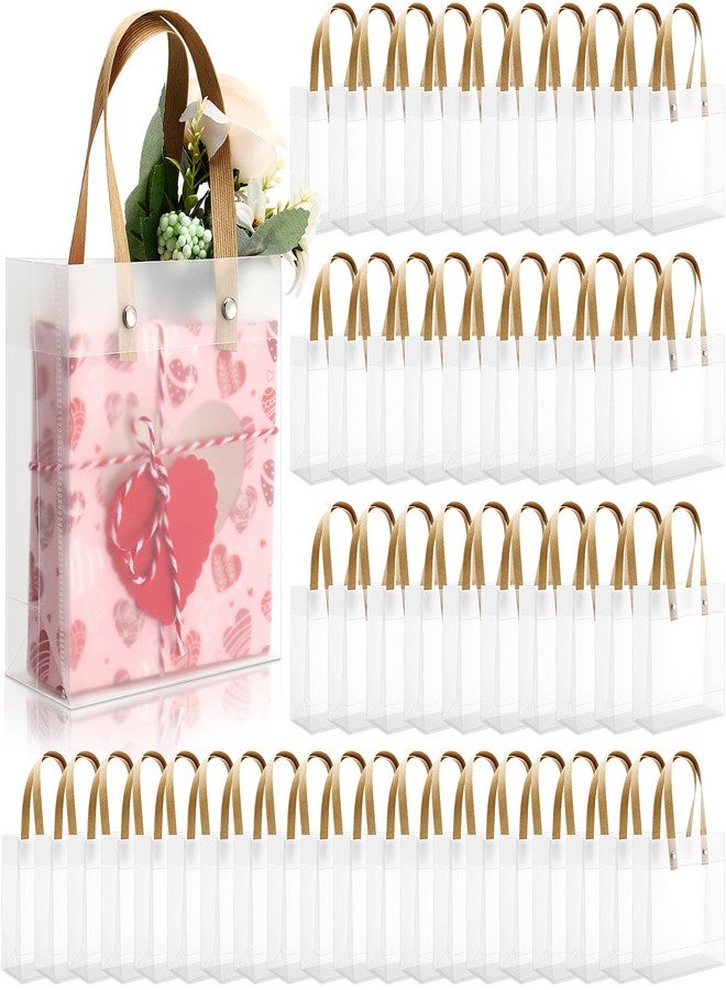 Qilery 50 Pcs Clear Frosted Gift Bags with Handles, 5. 9 x 5. 1 x 2. 36 Inches Small Plastic Frosted Bags Reusable Transparent Goodie Gift Wrap for Wedding Boutique Event Birthday Party Favors - Image 1